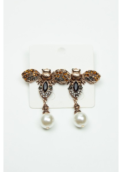 Inci Sallantılı Zirkon Taşlı Arı Figürlü Pirinç Küpe modelleri