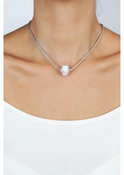 Burgu Zincir Kristal Uçlu Gümüş Renk Kolye modelleri