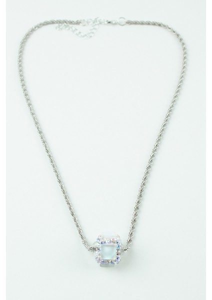 Burgu Zincir Kristal Uçlu Gümüş Renk Kolye fırsatları