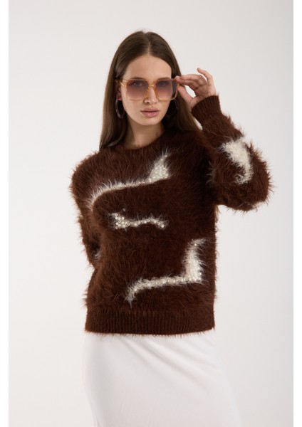 Kadın Acı Kahve Sakal Iplik Inci Detaylı Bisiklet Yaka Triko Kazak indirimleri