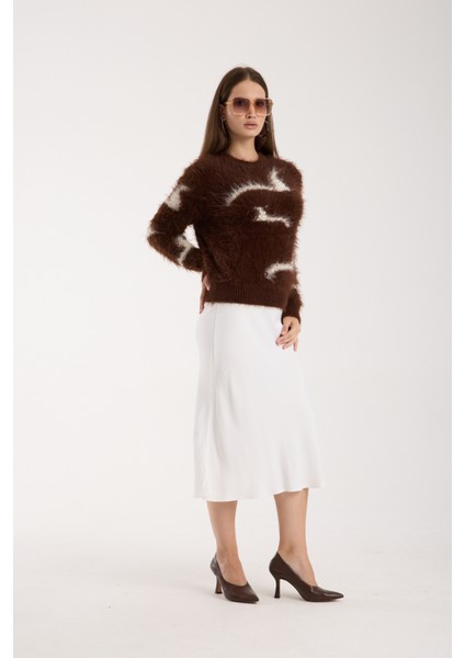 Kadın Acı Kahve Sakal Iplik Inci Detaylı Bisiklet Yaka Triko Kazak