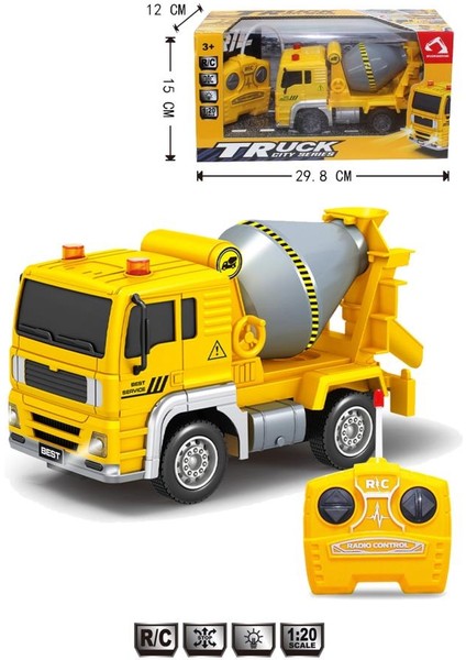 Pilli Işıklı Sesli 1:20 Ölçek Kumandalı Eğitici Çocuk Oyuncak Rc Çimento Kamyonu