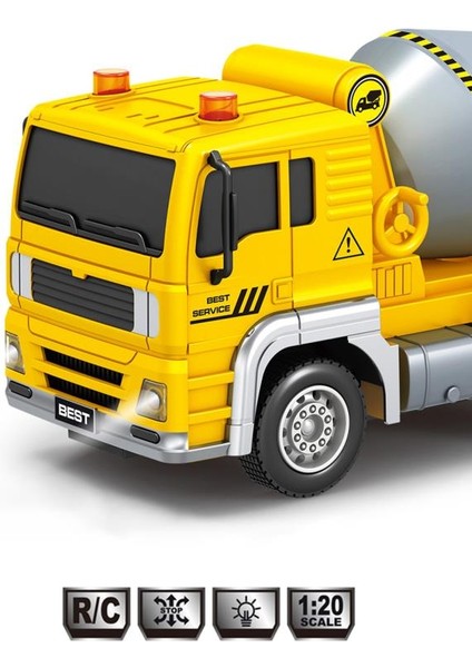 Pilli Işıklı Sesli 1:20 Ölçek Kumandalı Eğitici Çocuk Oyuncak Rc Çimento Kamyonu modelleri