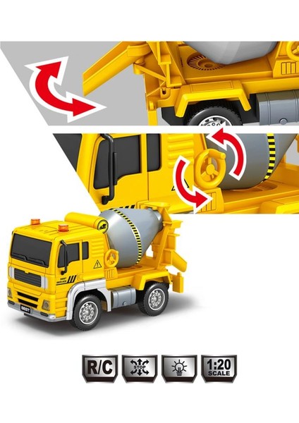 Pilli Işıklı Sesli 1:20 Ölçek Kumandalı Eğitici Çocuk Oyuncak Rc Çimento Kamyonu fırsatları