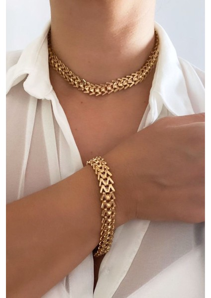 Gold Kolye Bileklik Set