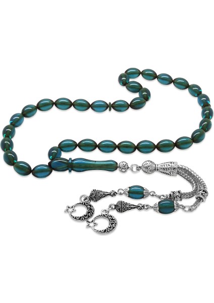 Kararmaz Metal Ayyıldız Püsküllü Arpa Kesim Turkuaz Ateş Kehribar Tesbih fiyatları