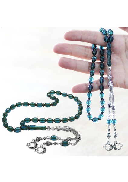 Kararmaz Metal Ayyıldız Püsküllü Arpa Kesim Turkuaz Ateş Kehribar Tesbih modelleri