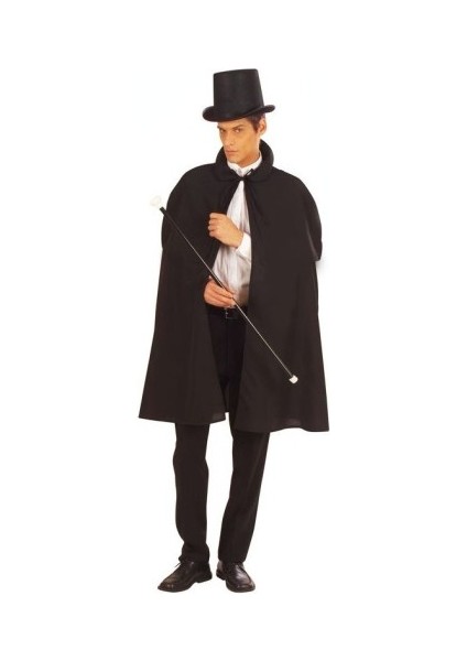 Siyah Sihirbaz Pelerini 120 cm ve Sihirbaz Şapkası 12 cm Yetişkin Boy