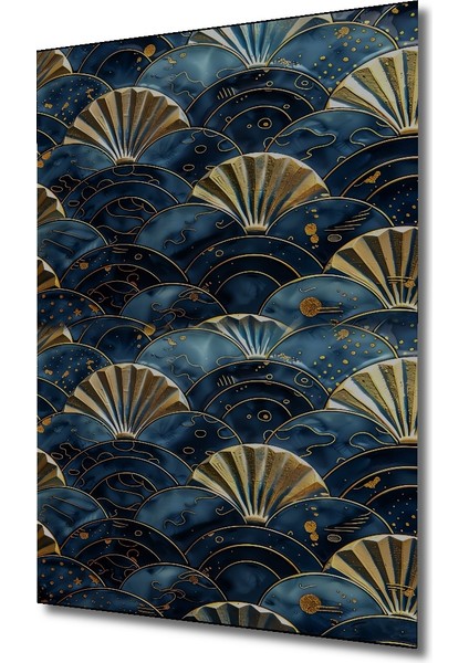 Altın Yaldızlı Fan Desenli Yağlı Boya Görünümlü Dekoratif Ahşap Tablo Dikdörtgen Tablo modelleri