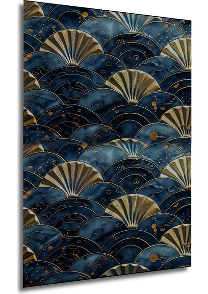 Altın Yaldızlı Fan Desenli Yağlı Boya Görünümlü Dekoratif Ahşap Tablo Dikdörtgen Tablo fırsatları