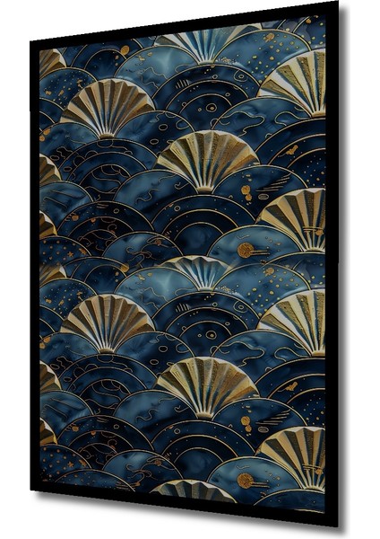 Altın Yaldızlı Fan Desenli Yağlı Boya Görünümlü Dekoratif Ahşap Tablo Dikdörtgen Tablo indirimleri