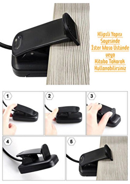 Ledli Klipsli Mini Kitap Okuma Lambası Mandallı Pille Çalışan Işık Masa Lambası Kitap Okuma Işığı fırsatları