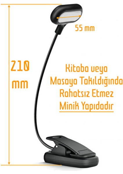 Ledli Klipsli Mini Kitap Okuma Lambası Mandallı Pille Çalışan Işık Masa Lambası Kitap Okuma Işığı