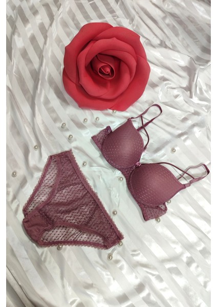 Beyaz Pembe Tül Detaylı Noktalı Kaplı Desteksiz Sütyen Külot Takım fırsatları