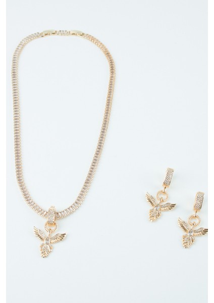 Baget Zirkon Taşlı Anka Kuş Figür Kolye Küpe Set fiyatları