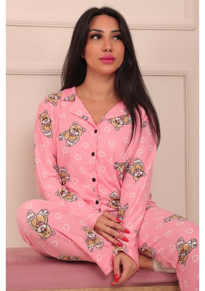 Kadın Tavşan Desenli Önü Düğmeli Uzun Kol Altı Uzun Süet Pijama Takımı fiyatları
