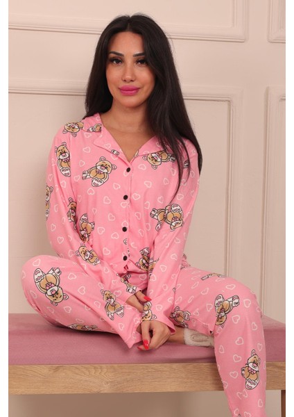 Kadın Tavşan Desenli Önü Düğmeli Uzun Kol Altı Uzun Süet Pijama Takımı fırsatları