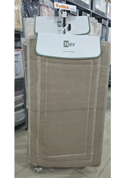 Nev 2'li Banyo Paspası - Klozet Takımı Line Bej