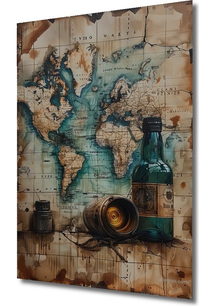 Eski Dünya Haritası Yağlı Boya Görünümlü Dekoratif Ahşap Tablo Dikdörtgen Tablo modelleri