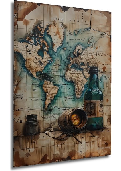 Eski Dünya Haritası Yağlı Boya Görünümlü Dekoratif Ahşap Tablo Dikdörtgen Tablo fırsatları