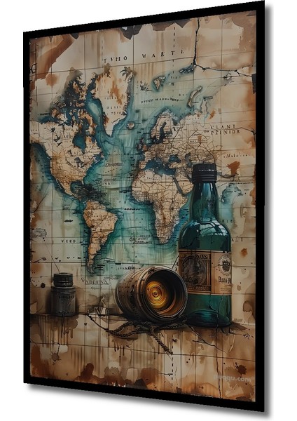 Eski Dünya Haritası Yağlı Boya Görünümlü Dekoratif Ahşap Tablo Dikdörtgen Tablo indirimleri