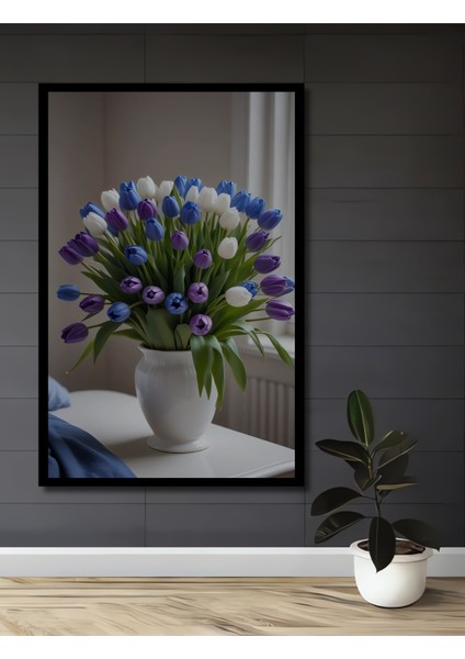 Görkemli Lale Buketi Yağlı Boya Görünümlü Ahşap Dekoratif Tablo Dikdörtgen Tablo fiyatları