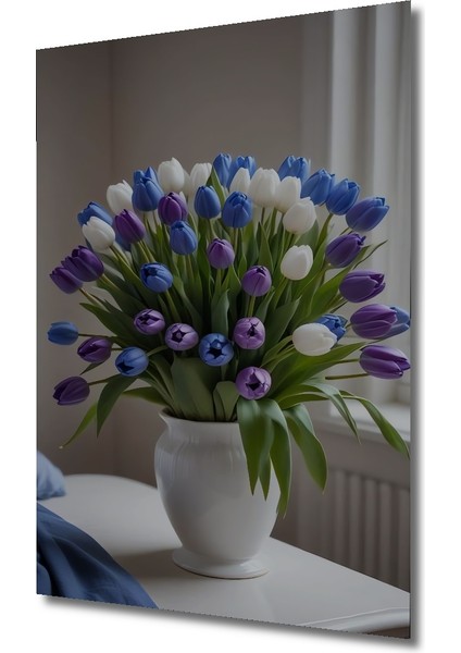 Görkemli Lale Buketi Yağlı Boya Görünümlü Ahşap Dekoratif Tablo Dikdörtgen Tablo modelleri