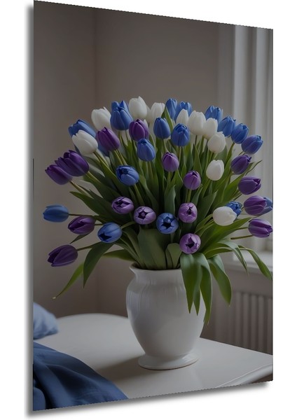 Görkemli Lale Buketi Yağlı Boya Görünümlü Ahşap Dekoratif Tablo Dikdörtgen Tablo fırsatları