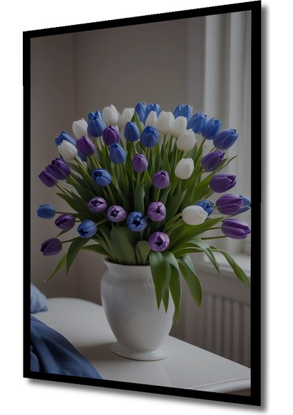 Görkemli Lale Buketi Yağlı Boya Görünümlü Ahşap Dekoratif Tablo Dikdörtgen Tablo indirimleri