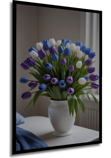 Görkemli Lale Buketi Yağlı Boya Görünümlü Ahşap Dekoratif Tablo Dikdörtgen Tablo