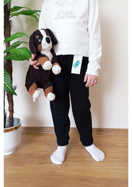 Çocuk Siyah 3 Iplik Şardonlu Paçası Lastikli Kışlık Eşofman Altı modelleri