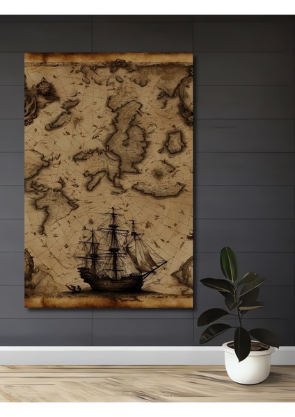 Antik Dünya Haritası Ahşap Dekoratif Tablo Dikdörtgen Tablo