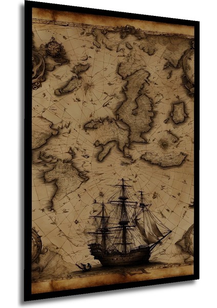 Antik Dünya Haritası Ahşap Dekoratif Tablo Dikdörtgen Tablo