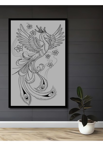 Siyah Beyaz Çizim Phoenix Ahşap Dekoratif Tablo Dikdörtgen Tablo fiyatları