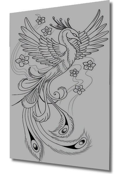 Siyah Beyaz Çizim Phoenix Ahşap Dekoratif Tablo Dikdörtgen Tablo modelleri