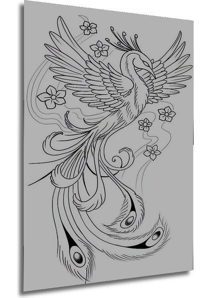 Siyah Beyaz Çizim Phoenix Ahşap Dekoratif Tablo Dikdörtgen Tablo fırsatları