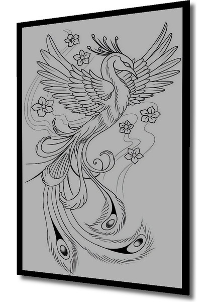 Siyah Beyaz Çizim Phoenix Ahşap Dekoratif Tablo Dikdörtgen Tablo indirimleri