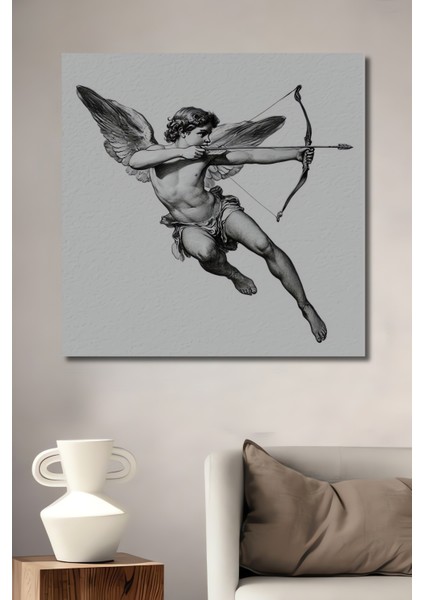Melek Aşk Okçu Kara Kalem Görünümlü Dekoratif Ahşap Tablo Dikdörtgen Tablo