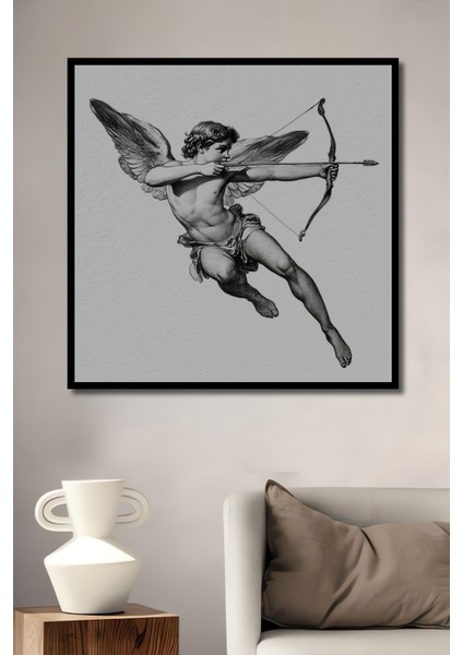 Melek Aşk Okçu Kara Kalem Görünümlü Dekoratif Ahşap Tablo Dikdörtgen Tablo fiyatları