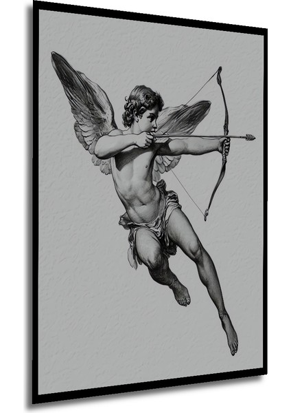 Melek Aşk Okçu Kara Kalem Görünümlü Dekoratif Ahşap Tablo Dikdörtgen Tablo
