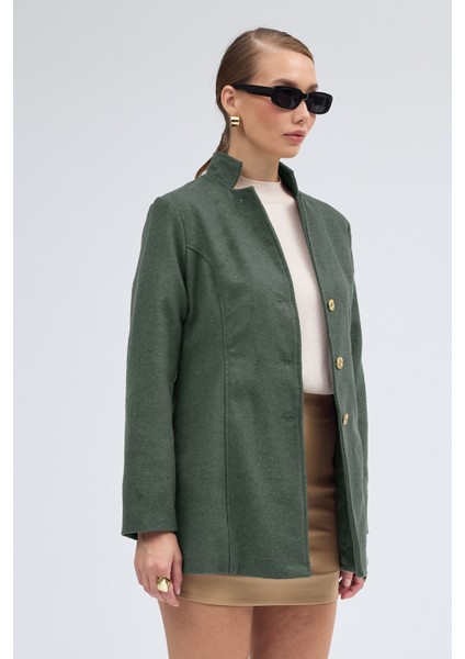 Tasarım Yaka Haki Kısa Boy Kaşe Kaban indirimleri