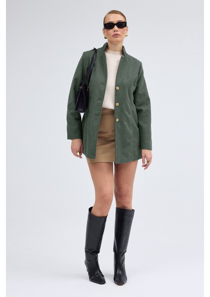 Tasarım Yaka Haki Kısa Boy Kaşe Kaban