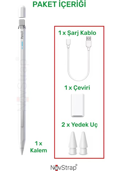 Apple iPad 7/8/9 Nesil 10.2 inç ile Uyumlu Bluetooth Dokunmatik Tablet Kalemi BP25BL Pil Ekranlı Kısayol Tuşlu Stylus Pencil
