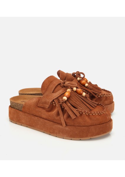 01TEH316580A370 KADIN Süet Deri Taba Püsküllü Kalın Tabanlı Terlik fiyatları