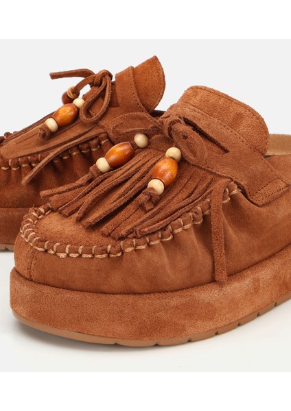 01TEH316580A370 KADIN Süet Deri Taba Püsküllü Kalın Tabanlı Terlik modelleri