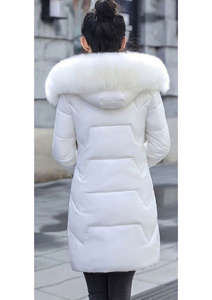 Kışlık Kürklü Kapüşonlu Kadın Şişme Mont modelleri