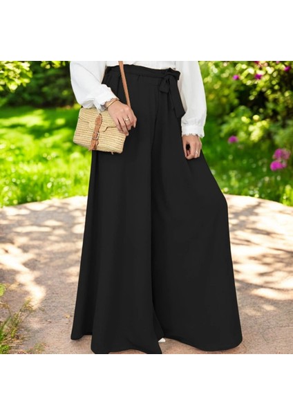 Kemerli Kadın Siyah Keten Pantolon modelleri