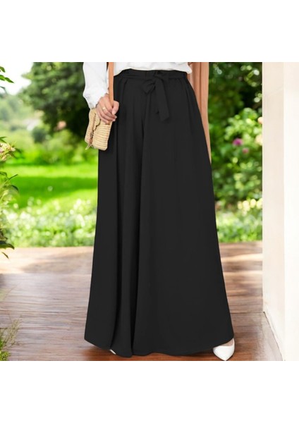 Kemerli Kadın Siyah Keten Pantolon fırsatları