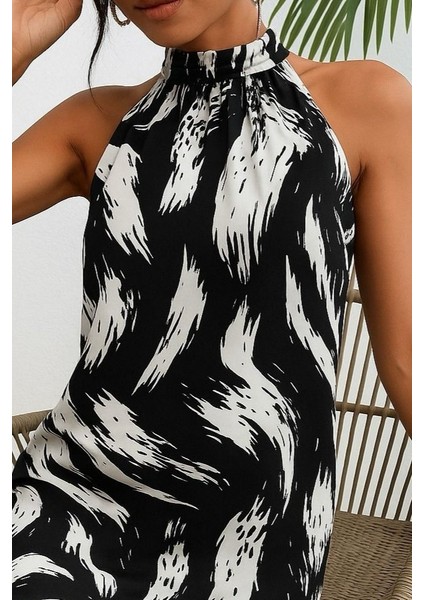 Kadın Kolsuz Boyundan Askılı Desenli Midi Süprem Elbise fiyatları