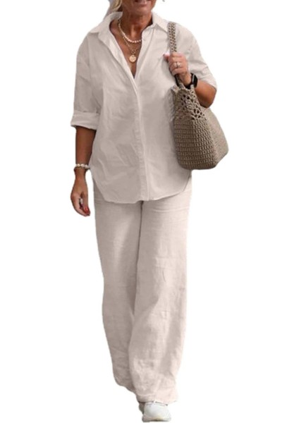 Keten Rahat ve Günlük Alt Üst Ekru Ikili Takım fırsatları